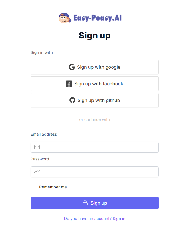 Easy-Peasy.AIのサインアップ